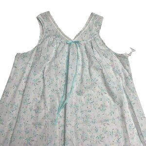 Lorraine White Floral Nightgown Medium Sleeveless Lace Trim House Dress - NOS